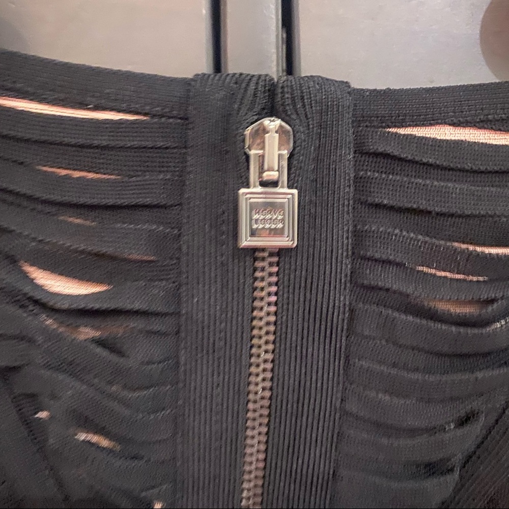 Herve Leger Black Cutout Long Sleeve Crop Top with Nude Lining - Picture 10 of 14